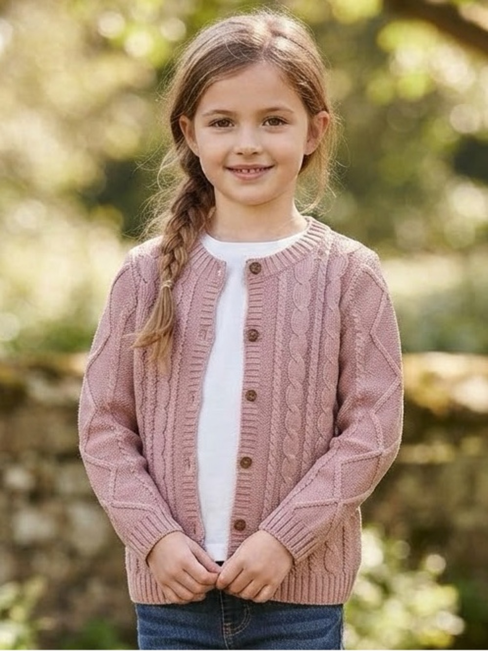 Carter's Little Planet Dusty Rose Cable Knit Cardigan 8 NWT
